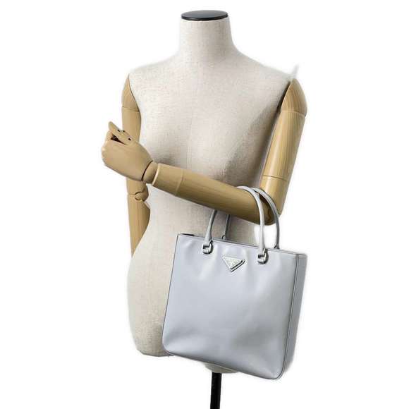 Prada Logo Brushed Leather Handbag Light Blue - Picture 4 of 14